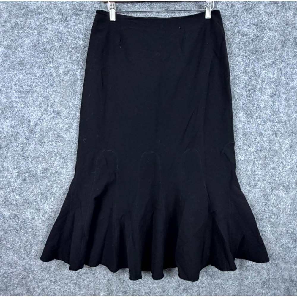 Dalia Collection Mermaid Midi Skirt Women 6 Black Rayon Stretch Flared Hem